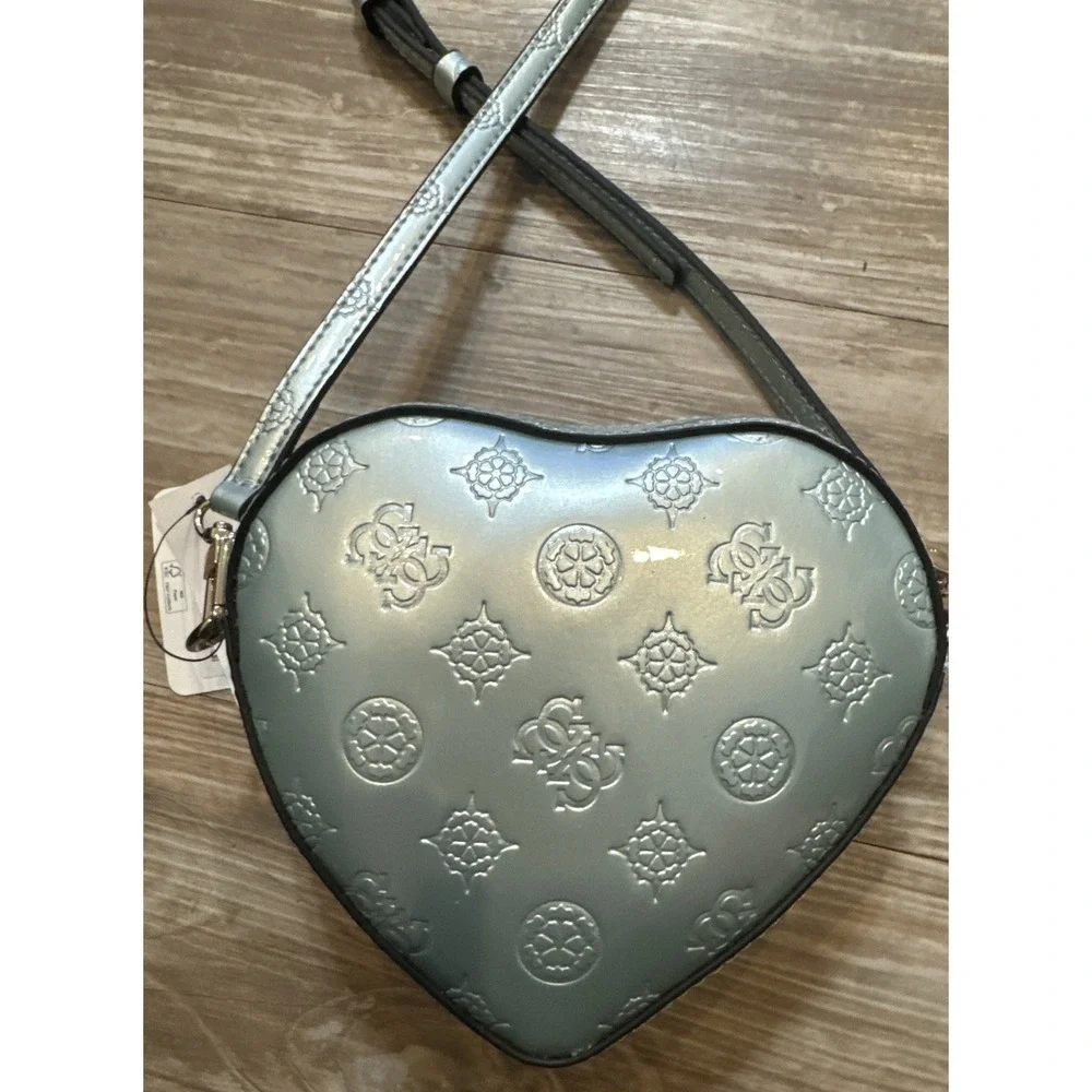 GUESS Arnela Mini Heart Crossbody Purse Quilted‎ Powder Blue Leather NWT